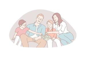 Family recreation, movie night, traditional values concept vector