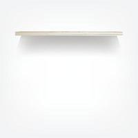 Empty wood shelf on white background with soft shadow. 3D empty wooden shelves on white wall. Vector illustration.