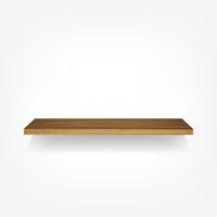 Empty wood shelf on white background with soft shadow. 3D empty wooden shelves on white wall. Vector illustration.