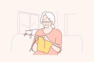 Old woman knitting clothing concept vector