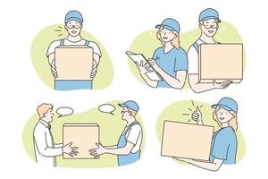 Parcel delivery, courier service set concept vector