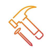 hammer and nail carpentry tool gradient icon vector illustration