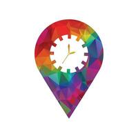 Pin map location and clock icon. Flat color design. Vector Illustration.