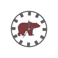 Slow time of life concept. Clock with bear. Vector illustration on white background.