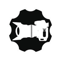 Camera and lens and gear icon. Flat illustration of camera lens and gear vector icon for web