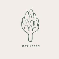 Artichoke illustration. Edible flower bud, healthy vegetable. Fresh hand drawn artichoke in simple sketch style with lettering. Artistic vector illustration