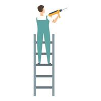 Drill ladder instalation icon cartoon vector. Air conditioner vector