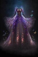 woman in a purple dress surrounded by butterflies. . photo