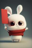 cartoon bunny holding a red sign. . photo