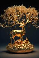 golden statue of a deer and a tree. . photo