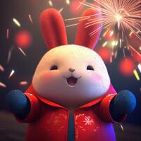 close up of a stuffed animal with fireworks in the background. . photo