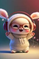 cartoon bunny wearing headphones and a sweater. . photo