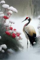 bird that is standing in the snow. . photo