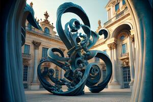 cerca arriba de un escultura en frente de un edificio. generativo ai. foto