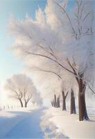 group of trees that are standing in the snow. . photo