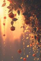 bunch of flowers hanging from a ceiling. . photo