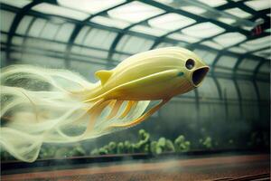 yellow fish that is floating in the air. . photo