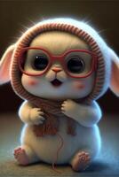 close up of a bunny wearing a hat and glasses. . photo