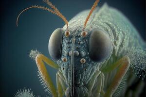 close up view of a bugs face. generative ai. photo