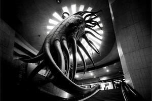 statue of an octopus inside of a building. . photo