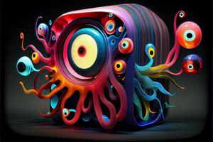 colorful object with eyes and tentacles coming out of it. . photo