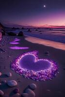 there is a heart made out of rocks on the beach. . photo