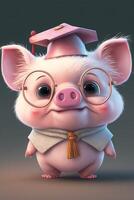 dibujos animados cerdo vistiendo lentes y un graduación gorra. generativo ai. foto