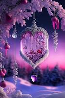 heart shaped christmas ornament hanging from a tree. . photo