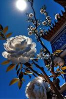 close up of a flower with the sun in the background. . photo