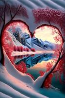 painting of a heart shaped tree in the snow. . photo