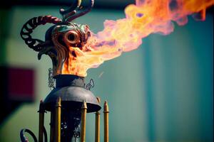 close up of a metal object with flames coming out of it. . photo