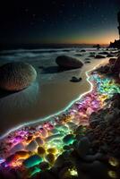 group of rocks sitting on top of a sandy beach. . photo