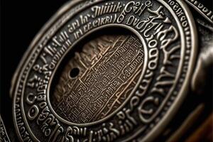 close up of a metal belt buckle. . photo