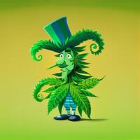 cartoon marijuana leaf character wearing a santa hat. . photo