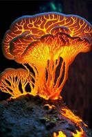 close up of a mushroom on a rock. . photo