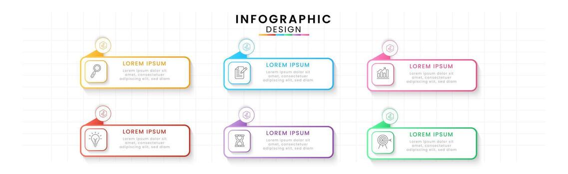 Vector Infographic design template modern timeline. 6 options or steps, Business project template for presentation and report.
