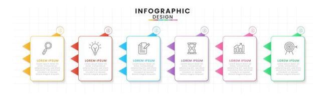 Vector Infographic design template modern timeline. 6 options or steps, Business project template for presentation and report.