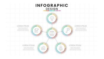 Business data process chart concept. Circle infographic icons designed for modern background template with 5 options, steps, parts. vector