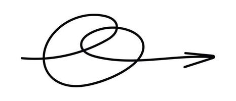 Doodle line arrow. Hand drawn scribble spiral arrow. Vector isolated illustration