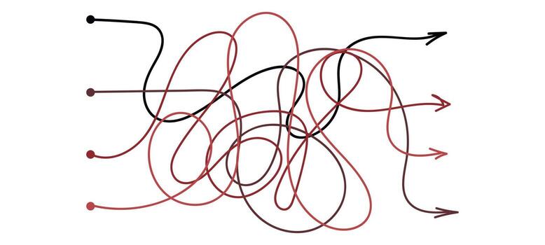 Arrow confused line set. Path line thread. Vector isolated illustration