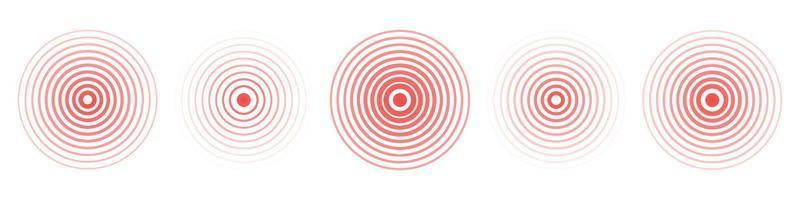 Circle red earthquake icon set. Round vibration graphic or red alert radar. Vector isolated illustration