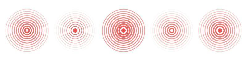 Circle red earthquake icon set. Round vibration graphic or red alert radar. Vector isolated illustration