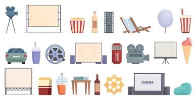 Summer cinema icons set cartoon vector. Open movie vector