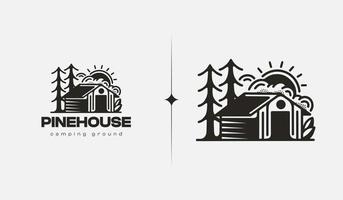 Pine House monoline. Universal creative premium symbol. Vector sign icon logo template. Vector illustration