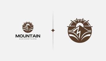 Mountain Hill Top Sun Rays monoline. Universal creative premium symbol. Vector sign icon logo template. Vector illustration