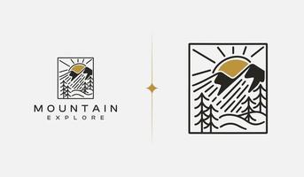 Mountain Hill Top Sun Rays monoline. Universal creative premium symbol. Vector sign icon logo template. Vector illustration