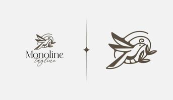 Bird with Leaf Plant monoline. Universal creative premium symbol. Vector sign icon logo template. Vector illustration