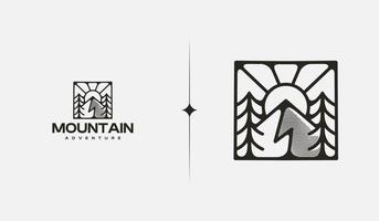 Mountain Hill Top Sun Rays monoline. Universal creative premium symbol. Vector sign icon logo template. Vector illustration