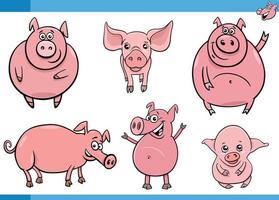 linda dibujos animados cerdos granja animal caracteres conjunto vector