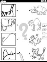 match cartoon animals and details game coloring page vector